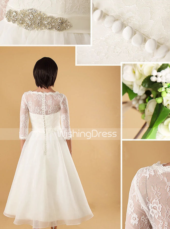 Ivory Tea Length Wedding Dress with Sleeves,Modest Wedding Reception Dress,WD00565, US20W / Ivory