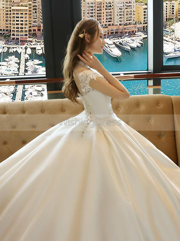 Ivory Wedding Dresses,High Neck Wedding Dress,Satin Wedding Dress,Modest Bridal Gown,WD00135, US10 / Ivory