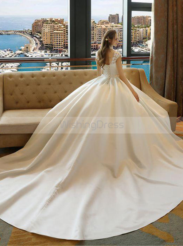 Ivory Wedding Dresses,High Neck Wedding Dress,Satin Wedding Dress,Modest Bridal Gown,WD00135, US10 / Ivory