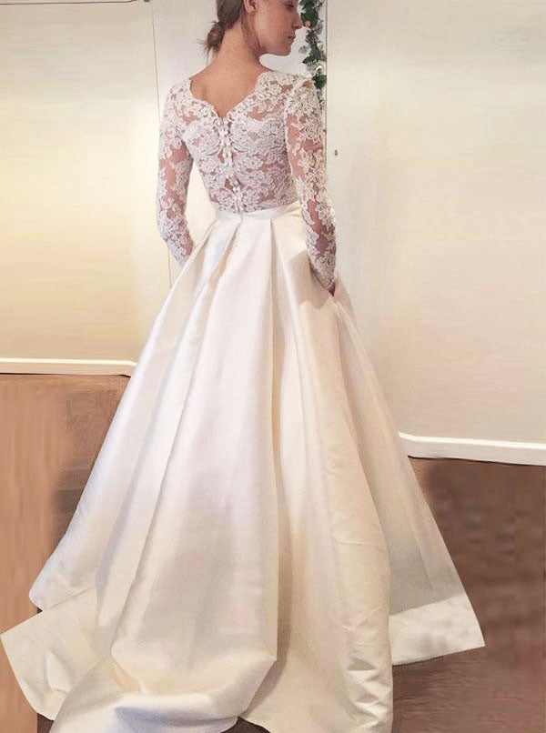 Ivory Wedding Dresses,Wedding Dress with Sleeves,Wedding Dress with Pockets,WD00217, US20W / Pink