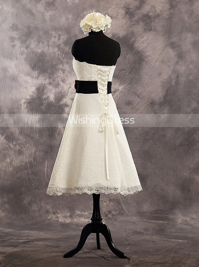 Knee Length Lace Wedding Reception Dresses,Strapless Short Wedding Dress,WD00540, US24W / Champagne
