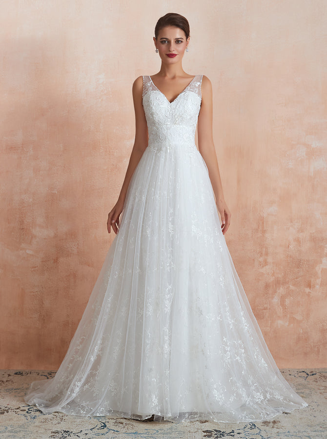 Lace Destination Wedding Dresses,Simple Bridal Dress,WD00471, US8 / White