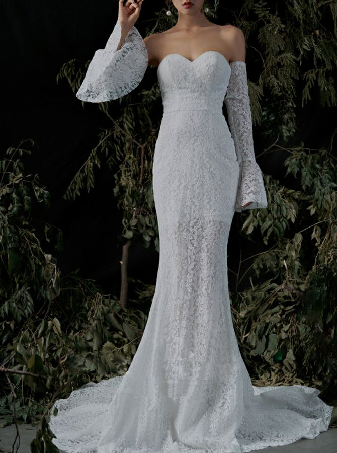Lace Fitted Wedding Dress with Detachable Sleeves,Wedding Dress with See Through Skirt,WD00515 Lace Fitted Wedding Dress with Detachable Sleeves,Wedding Dress with See Through Skirt,WD00515