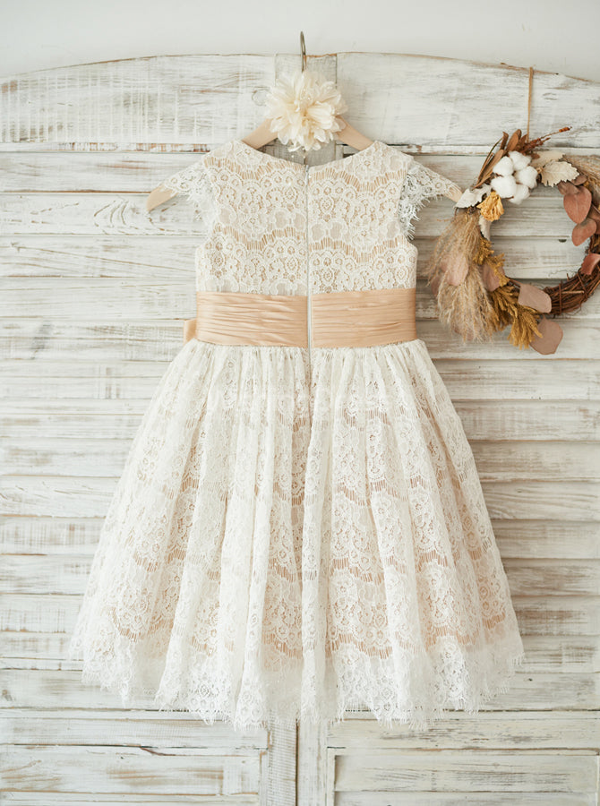 Lace Flower Girl Dresses with Sash,Girl Party Dress,FD00125, Child2 / Ivory Lace Flower Girl Dresses with Sash,Girl Party Dress,FD00125, Child2 / Ivory