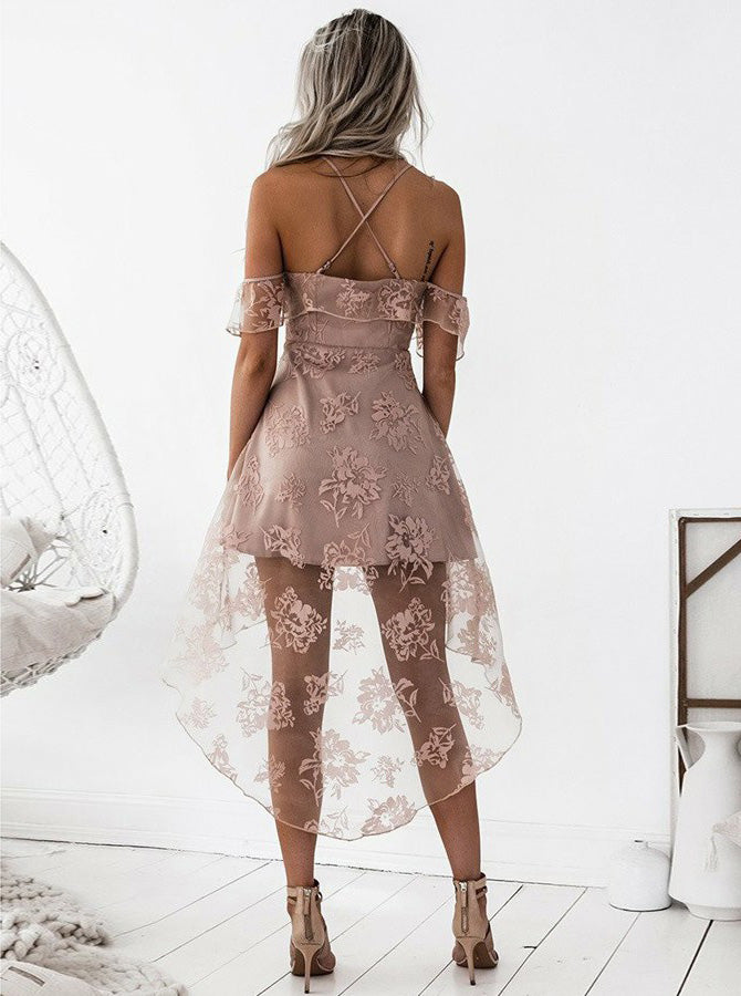 Lace Homecoming Dresses,High Low Homecoming Dress,Spaghetti Straps Hom - Wishingdress Lace Homecoming Dresses,High Low Homecoming Dress,Spaghetti Straps Hom - Wishingdress