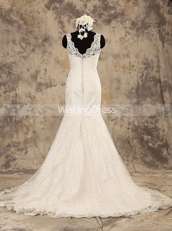 Lace Mermaid Wedding Dress,Modest Wedding Gown,WD00577, US14W / White