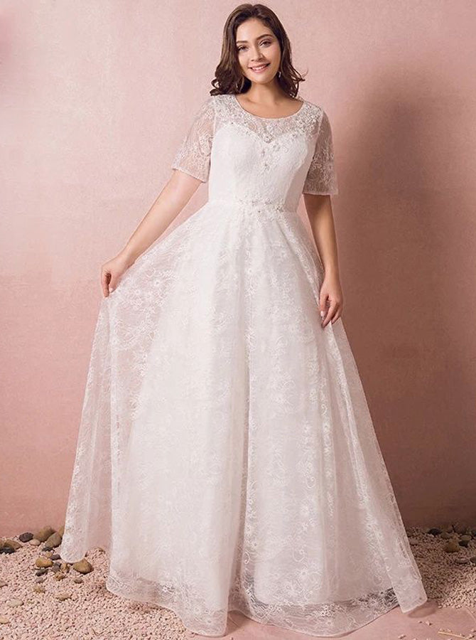 Lace Plus Size Wedding Dresses,Floor Length Plus Size Wedding Dress,WD00320