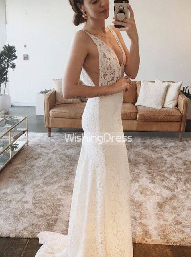boho sheath dress Sheath Long Sleeve Beach Lace Bridal Dress Boho Summer Wedding Dress US0 / Champagne