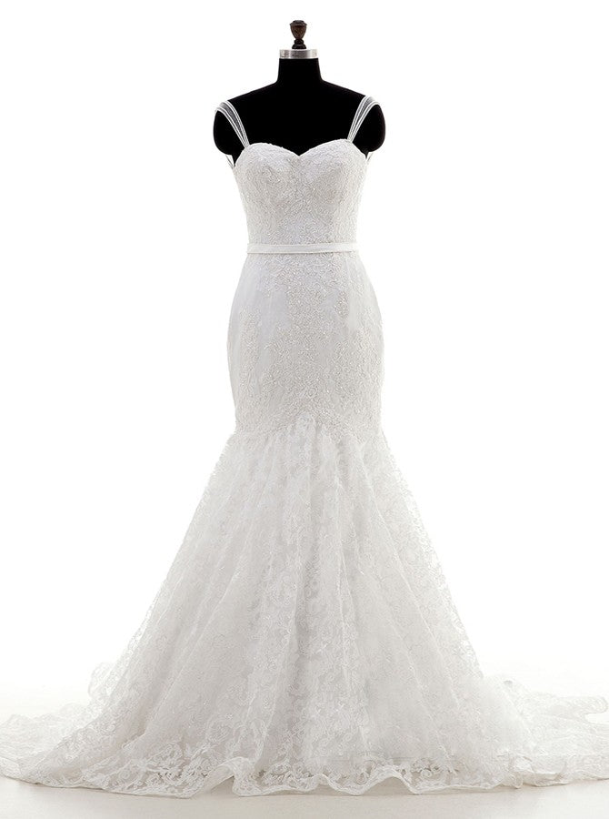 vintage wedding dress mermaid Lace Wedding Dress,Vintage Wedding Dresses,Mermaid Bridal Dress with Straps,WD00049, US10 / White