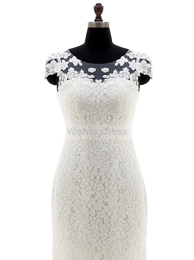 Lace Wedding Dress,Wedding Dress with Cap Sleeves,White Bridal Dress,Romantic Wedding Dress,WD00008, US24W / White