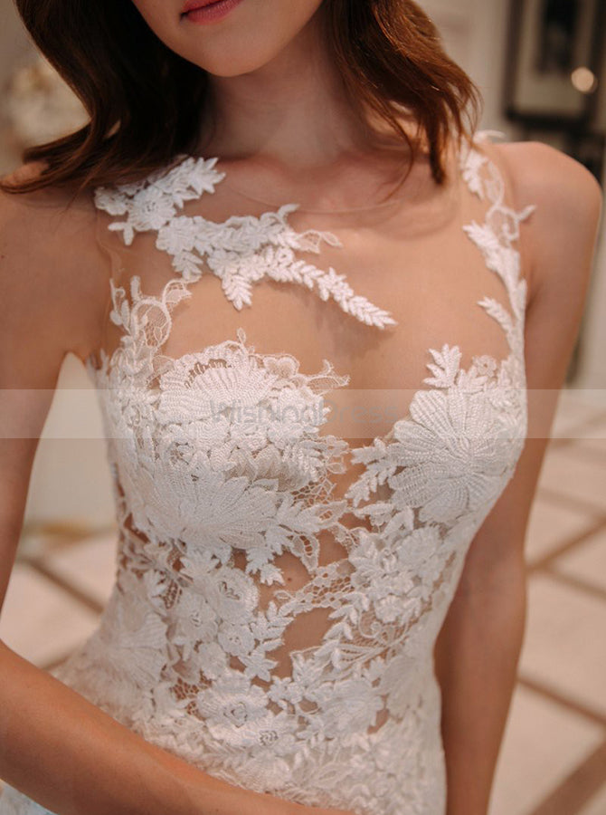 Lace Wedding Dresses,See Through Wedding Dress,Modern Wedding Dress,WD00264, US18W / Ivory