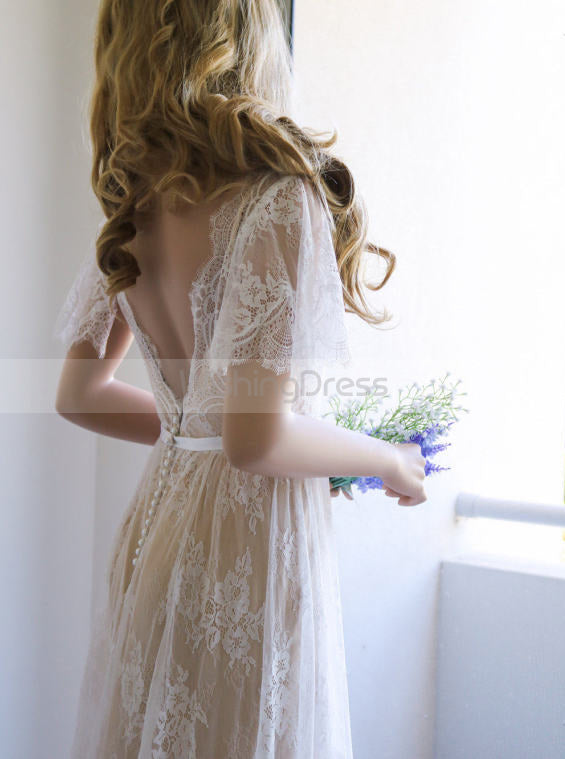 Lace Wedding Dresses,Short Sleeves Wedding Dress,Boho Wedding Dress,WD00099, US16 / White Lace Wedding Dresses,Short Sleeves Wedding Dress,Boho Wedding Dress,WD00099, US16 / White
