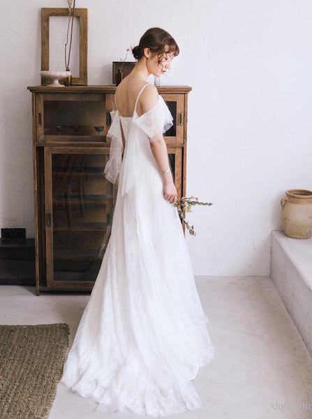 Lace Wedding Dresses with Straps,Romantic Bridal Dress,WD00350