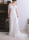 Lace Wedding Dresses with Straps,Romantic Bridal Dress,WD00350