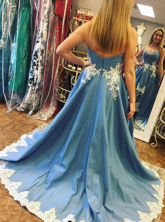 Light Blue High Low Prom Dress,Girl Homecoming Dress,Fashion Evening P