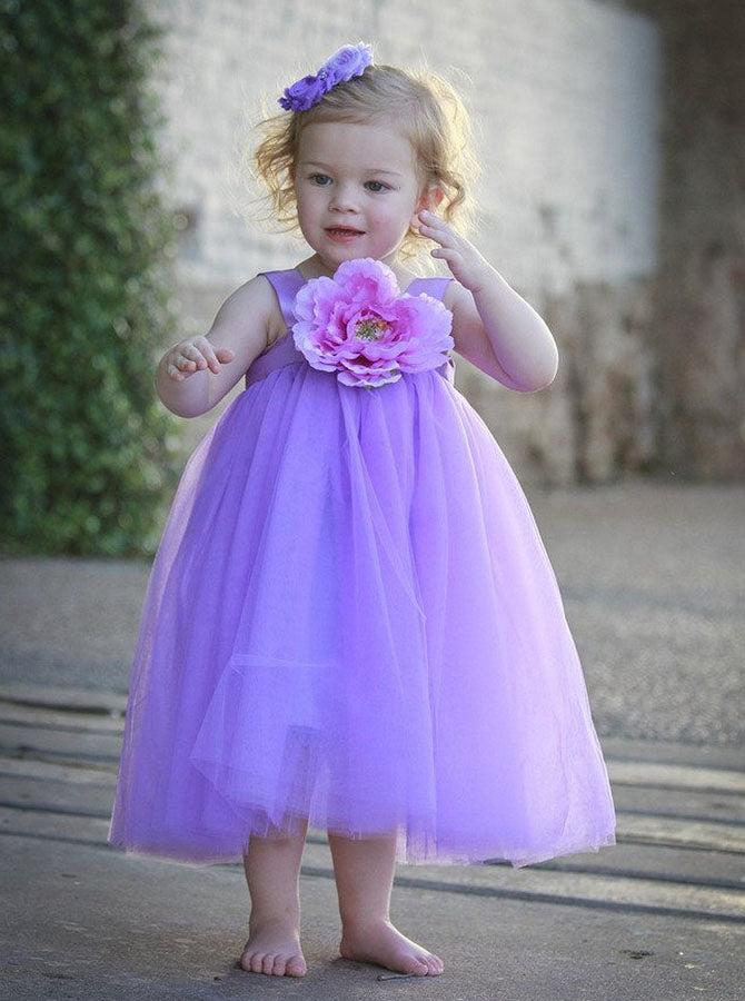 Pink Flower Girl Dresses Plum Color Purple Princess Girl Dress