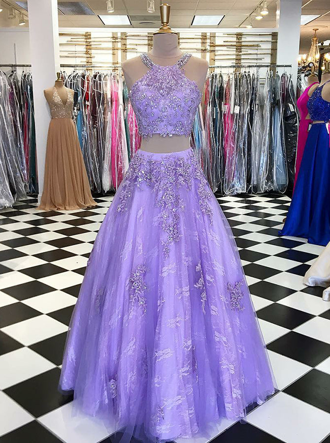 Two Piece Purple Homecoming Dress Light Purple Prom Dress,Two