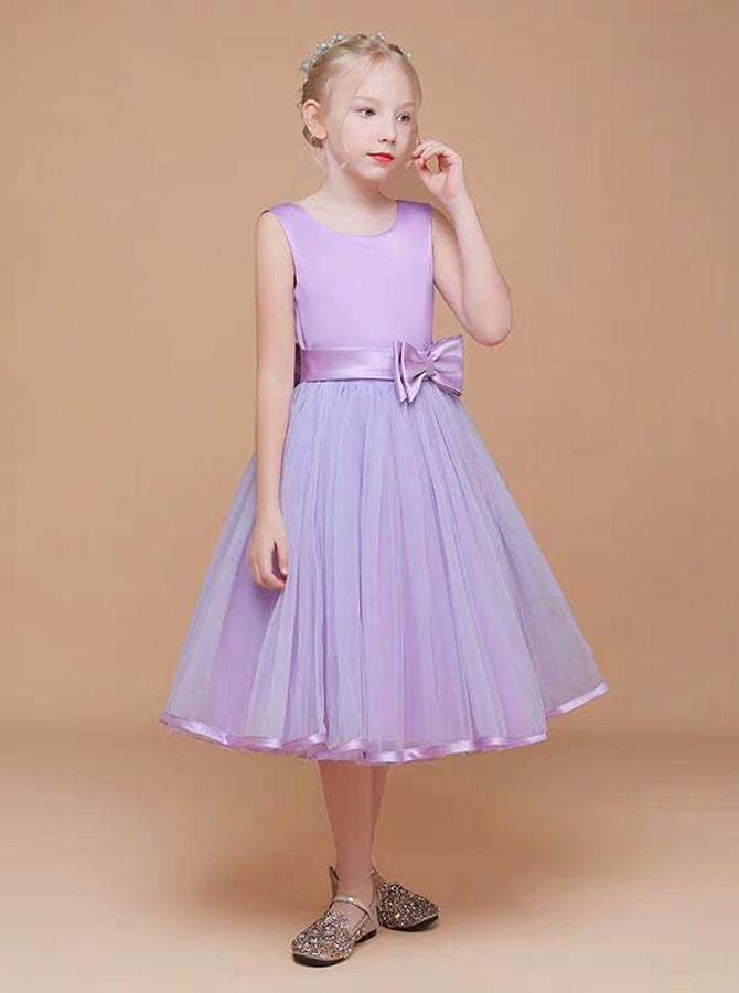 Lilac A-line Junior Bridesmaid Dress,Tulle Tea Length Birthday Dress,JB00073