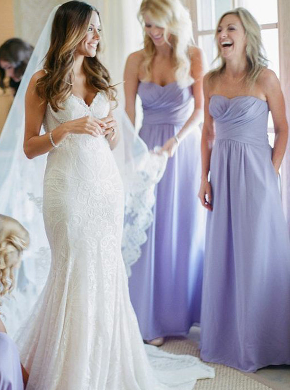 Lilac Bridesmaid Dress,Strapless Bridesmaid Dress,Long Chiffon Bridesm