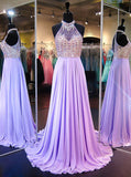 Lilac Halter Chiffon Prom Dress,Girls Graduation Dress,Beaded Evening Dress PD00134