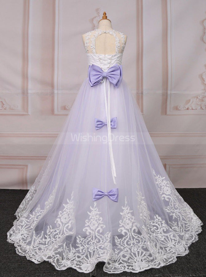 Lilac Princess Flower Girl Dress,Birthday Dresses,First Communion Dress with Bow,FD00129