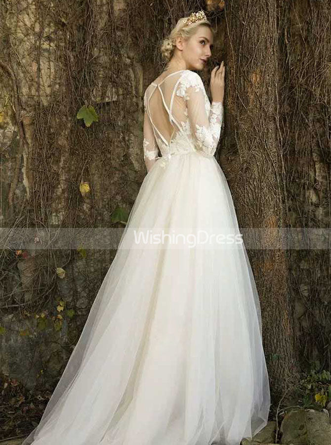 white christmas dresses Long Sleeves Wedding Dress,Cutout Back Bridal Dress,WD00434, US2 / Ivory