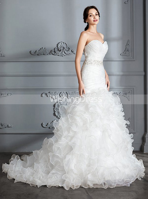 open lace back dress Lace and Organza Mermaid Bridal Gown 6 / Off White