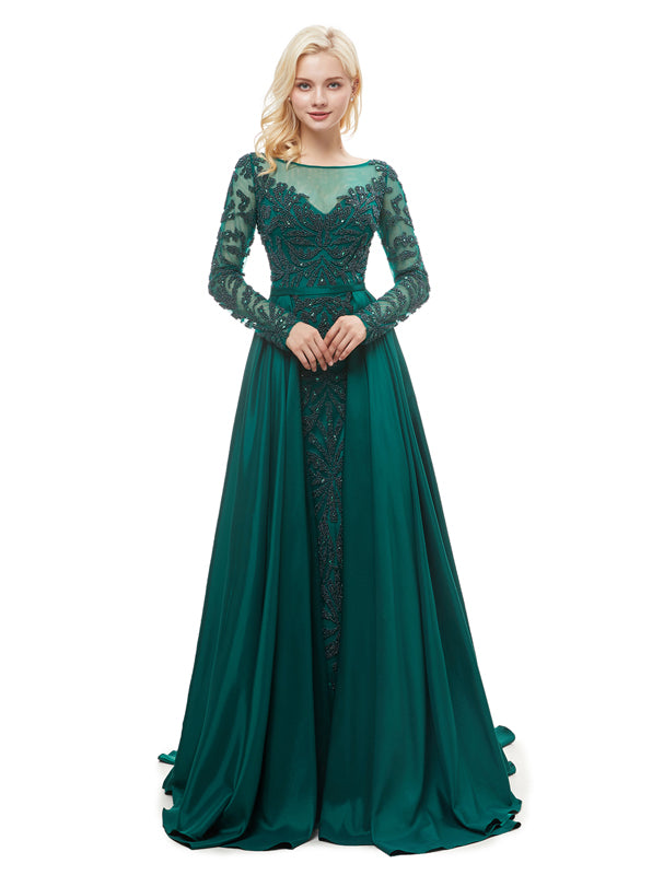 long sleeve designer prom dresses Luxury Prom Dresses with Sleeves,Sparkly Prom Dress with Overskirt,PD00378, US10 / Burgundy
