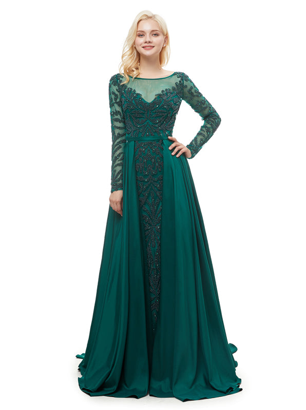 chinese dress ladies Luxury Prom Dresses with Sleeves,Sparkly Prom Dress with Overskirt,PD00378, US10 / Burgundy