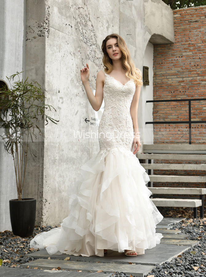 Mermaid Bridal Gown with Ruffled Skirt,Fabulous Wedding Gown,WD00492, US14W / Ivory Mermaid Bridal Gown with Ruffled Skirt,Fabulous Wedding Gown,WD00492, US14W / Ivory