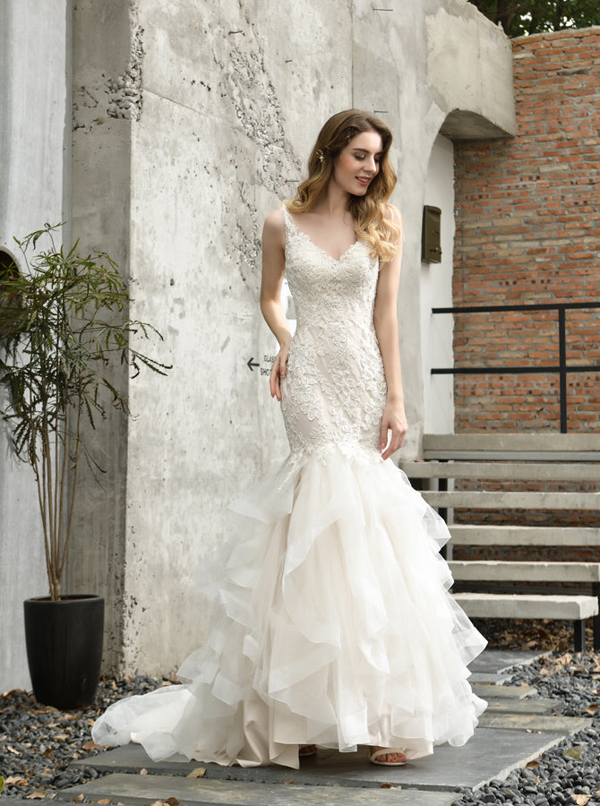 Mermaid Bridal Gown with Ruffled Skirt,Fabulous Wedding Gown,WD00492, US14W / Ivory Mermaid Bridal Gown with Ruffled Skirt,Fabulous Wedding Gown,WD00492, US14W / Ivory