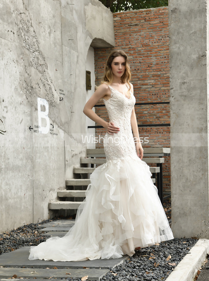 Mermaid Bridal Gown with Ruffled Skirt,Fabulous Wedding Gown,WD00492, US14W / Ivory Mermaid Bridal Gown with Ruffled Skirt,Fabulous Wedding Gown,WD00492, US14W / Ivory