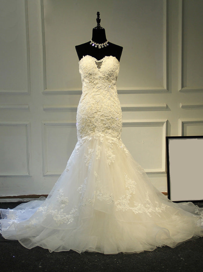 Mermaid Fitted Wedding Dresses,Tulle Strapless Wedding Dress,WD00383, US16 / White Mermaid Fitted Wedding Dresses,Tulle Strapless Wedding Dress,WD00383, US16 / White