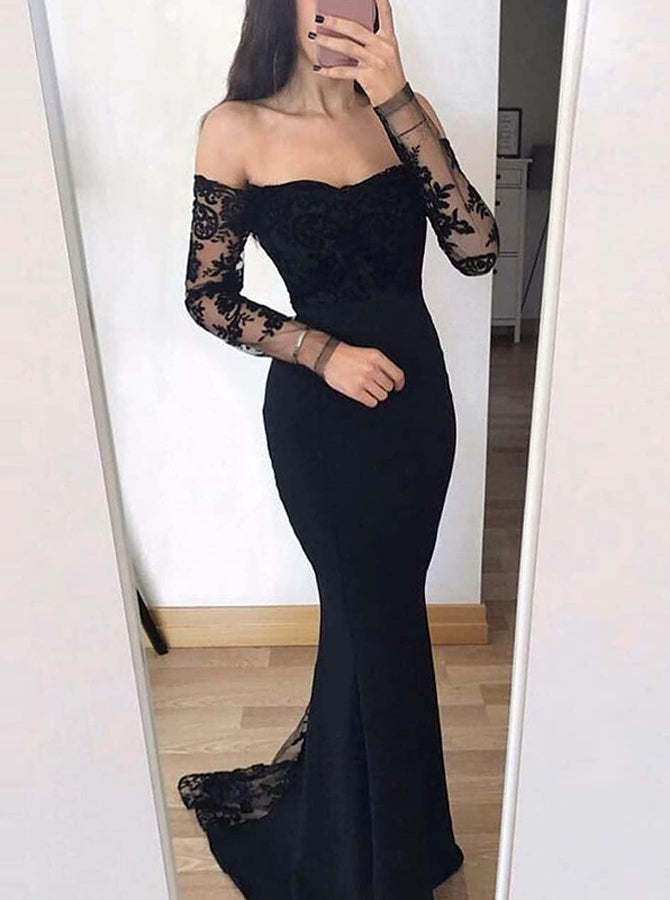 fitted lace wedding dress Beaded Lace Mermaid Prom Dresses Extra Long Sleeve Sleeve High Neck Pageant Dress 24504 Khaki / US6 main image 1