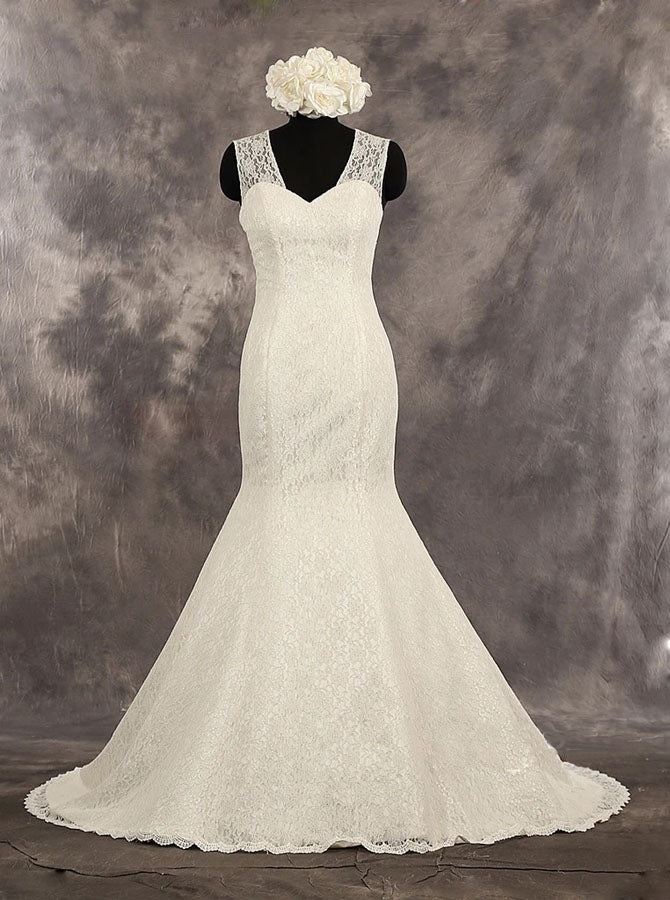 Mermaid Lace Wedding Dress with V-neck,Simple Lace Bridal Gown,WD00538, US22W / Ivory Mermaid Lace Wedding Dress with V-neck,Simple Lace Bridal Gown,WD00538, US22W / Ivory