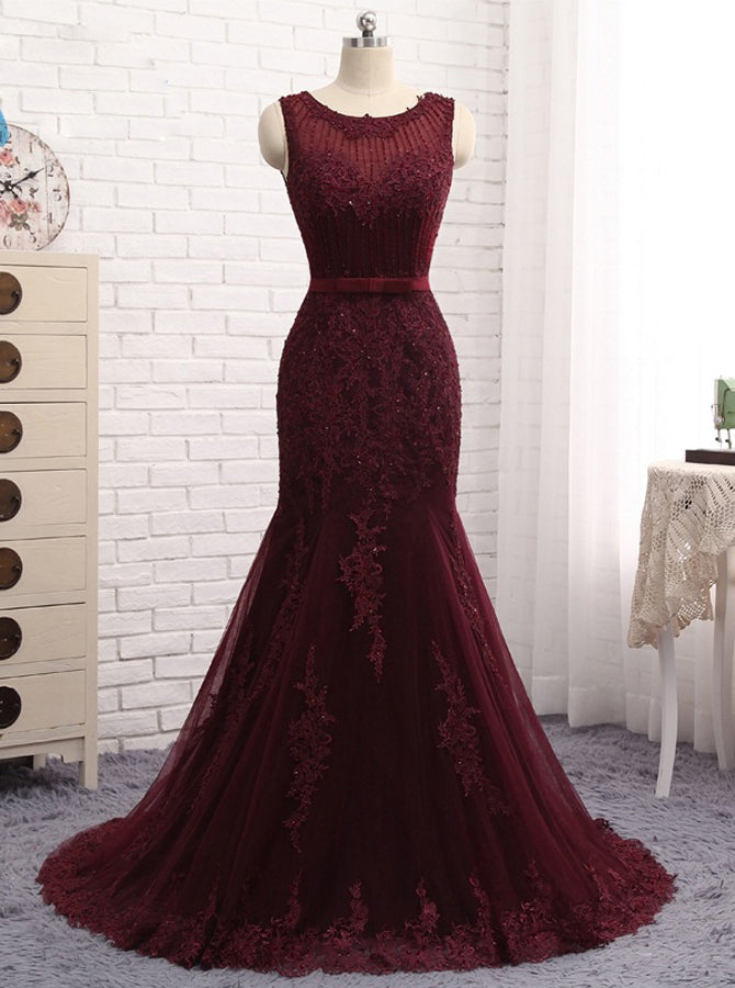 Mermaid Prom Dresses,Formal Evening Dress with Train,Fitted Evening Dr