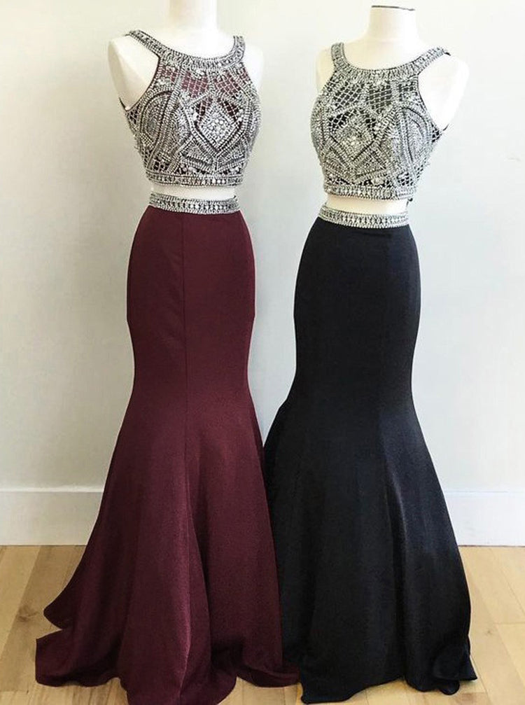 Mermaid Prom Dresses,Two Piece Prom Dress,Beaded Prom Dress,Unique Pro