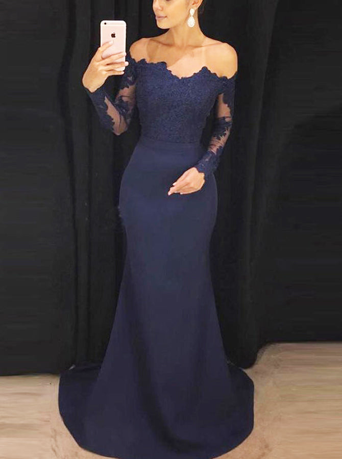 Mermaid Tight Prom Dress,Off The Shoulder Evening Dress with Sleeves,Vogue Prom Dress PD00056, US14 / Black Mermaid Tight Prom Dress,Off The Shoulder Evening Dress with Sleeves,Vogue Prom Dress PD00056, US14 / Black