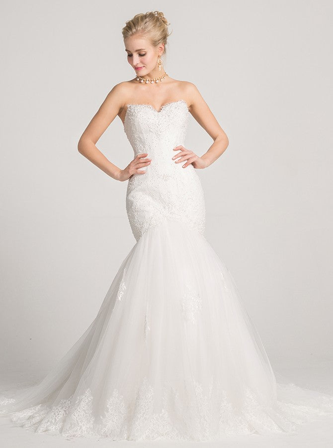Mermaid Wedding Dress,Lace Wedding Dress,Modest Bridal Dress,Strapless Bridal Dress,WD00017, US8 / Champagne