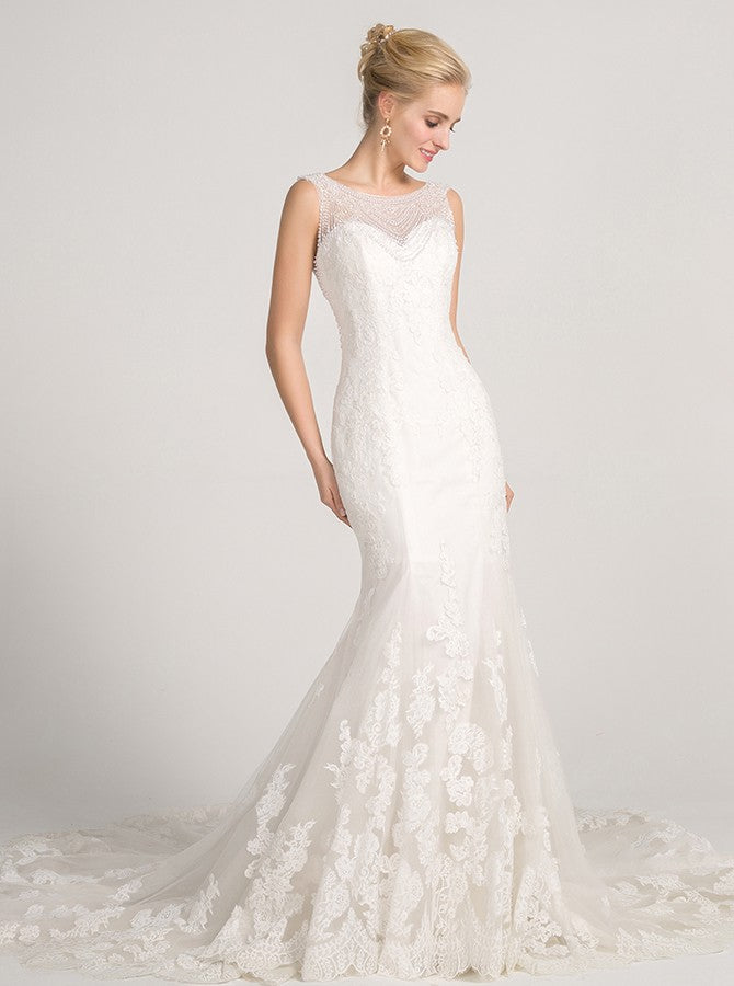Mermaid Wedding Dress,Modern Wedding Dresses,Lace Wedding Dress,White Bridal Gown,WD00019, US24W / White
