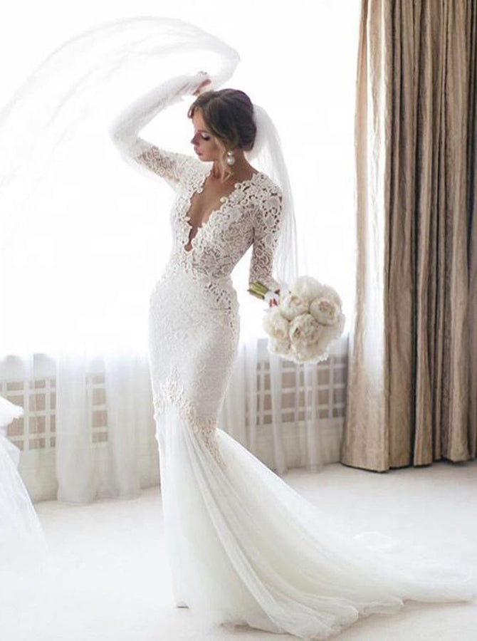 Mermaid Wedding Dress with Long Sleeves,Chic Wedding Dress,WD00622, US4 / Black Mermaid Wedding Dress with Long Sleeves,Chic Wedding Dress,WD00622, US4 / Black