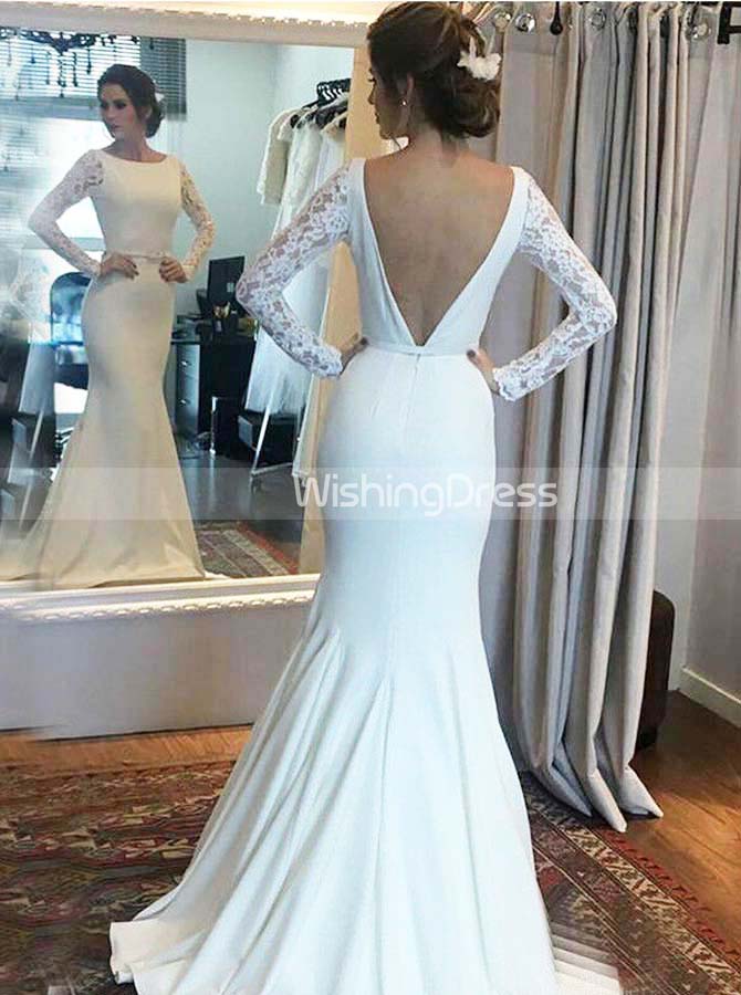 Mermaid Wedding Dress with Long Sleeves,Modest Bridal Dress,WD00444, US16 / Ivory