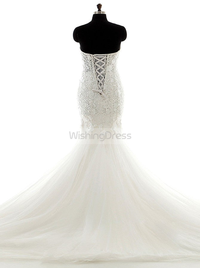 strapless corset mermaid wedding dress Mermaid Wedding Dresses,Strapless Wedding Dress,Lace Tulle Bridal Dress,Corset Wedding Gown,WD00033, US20W / White