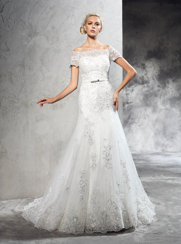 Mermaid Wedding Dresses,Wedding Dress with Sleeves,Lace Bridal Dress,WD00289, US22W / Champagne