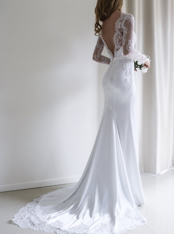 Mermaid Wedding Dresses,Wedding Dress with Sleeves,Modest Wedding Dress,WD00091, US4 / White