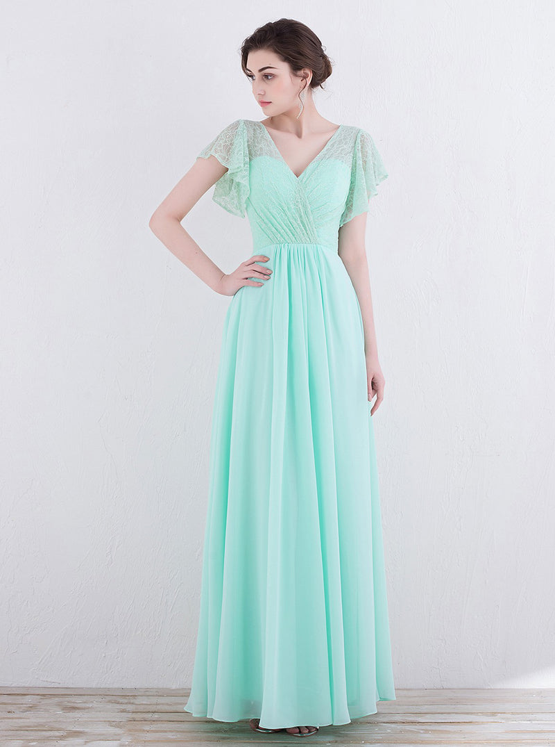 Mint Green Bridesmaid Dresses,Long Prom Dress with Sleeves,Elegant Bridesmaid Dress,PD00337, US18W / Pink