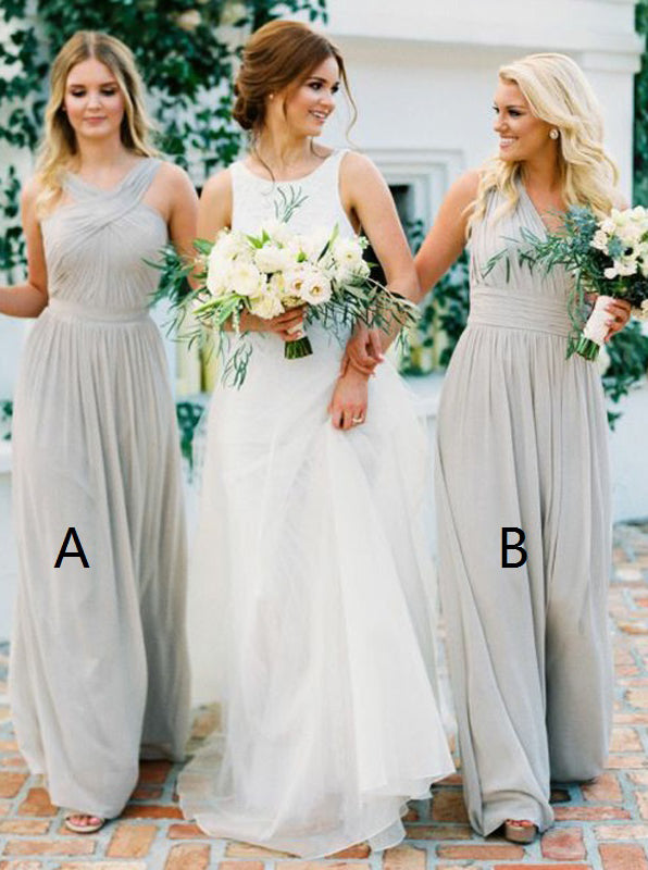 bronze bridesmaid dress Mismatched Bridesmaid Dress,Long Chiffon Bridesmaid Dress,Ruched Bridesmaid  Dress,BD00061