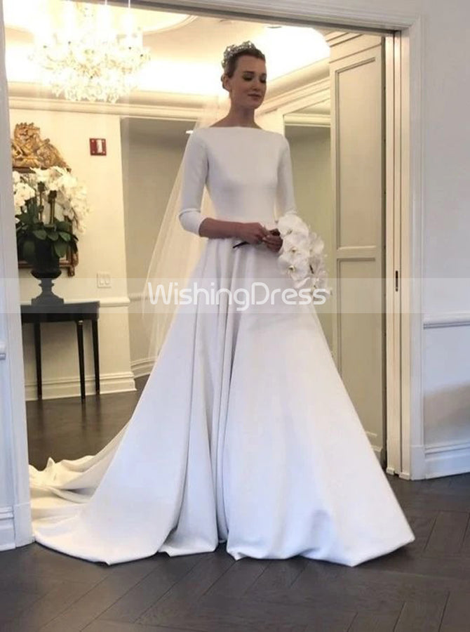 long sleeve wedding dress with pockets Modest Wedding Dress with Pockets,Wedding Dress with Sleeves,WD00628, US20W / Ivory