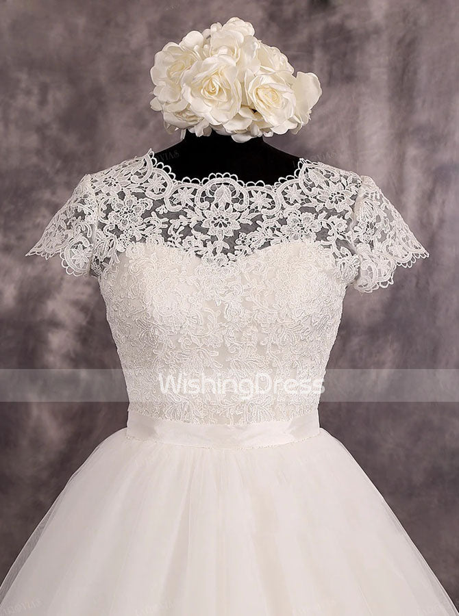 Modest Wedding Dress with Short Sleeves,Simple Wedding Gown,WD00528, US6 / Champagne