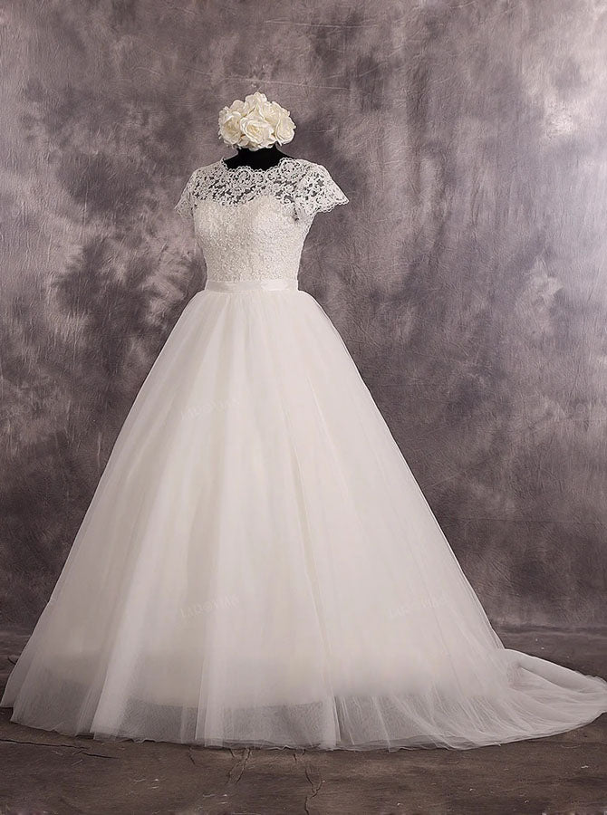 Modest Wedding Dress with Short Sleeves,Simple Wedding Gown,WD00528